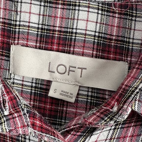 LOFT Tunic Blouse S Plaid Long Sleeve Rayon Soft Casual Trendy Button Front - Picture 5 of 9